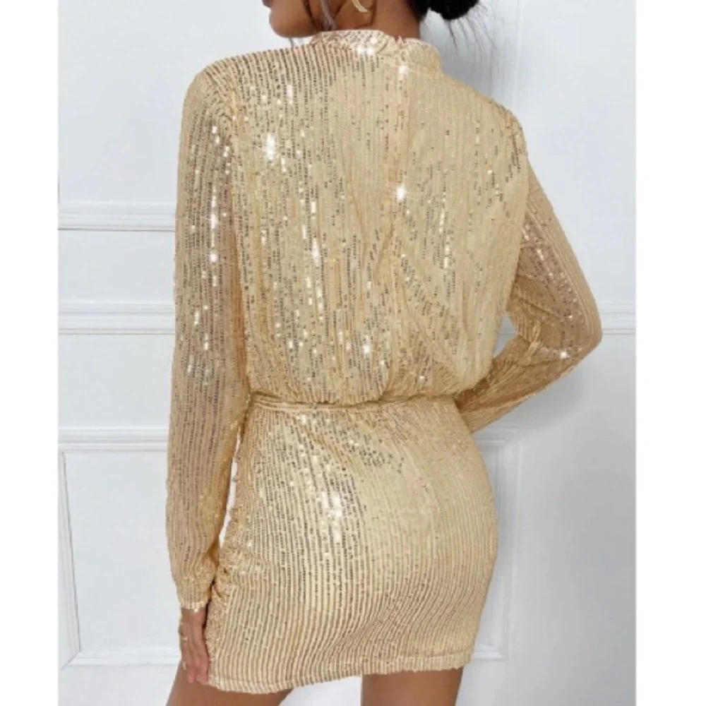 Green long sleeve sequin bodycon mini dress_7